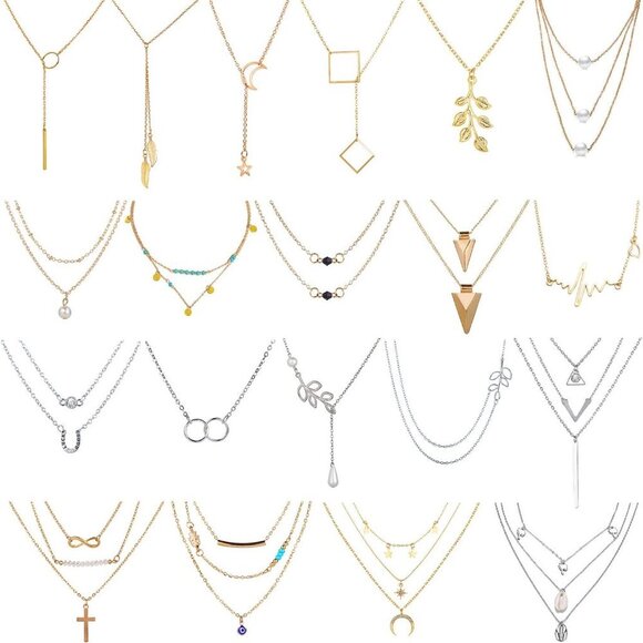 20 PCS Pendant Necklace with 14 PCS Gold,6 PCS Sliver,20 styles of necklaces for - Picture 1 of 7